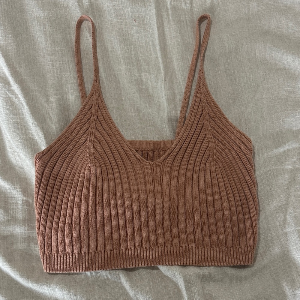 Free People Ribbed Knit Crop Top in Rust